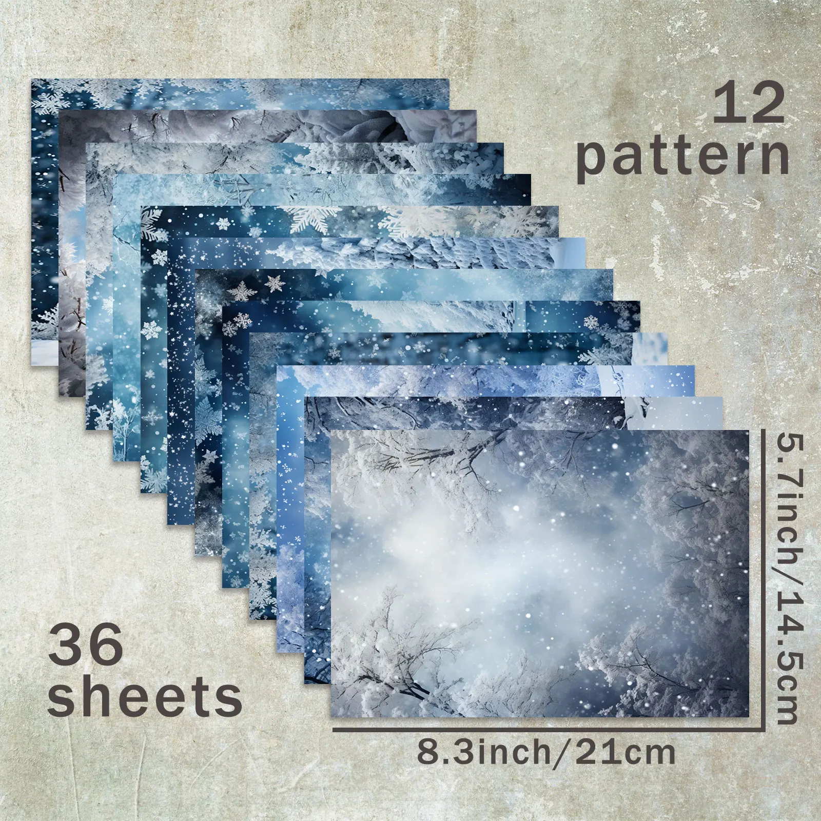 36 Sheets A5 (Blue Dream Forest Snow) Clipping Thin Paper For Bullet Diary, Junk Magazine, Greeting Card Background