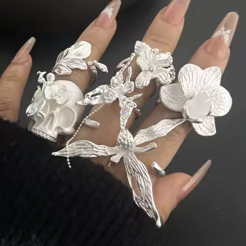 925 Sterling Silver Rings for Women Couple Minimalist Handmade Big Flower Butterfly Ring Fine Jewelry Gift Prevent Allergy