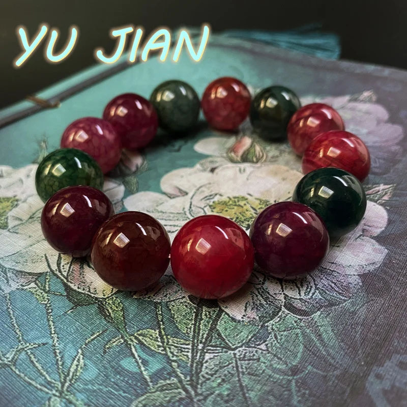 NEW Agate Bracelet Colorful Water Grass Chalcedony Bangles Red Black Hand-Row Hewelry Single Circle Female Jade Handring Jewelry