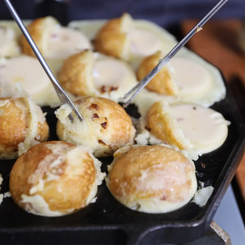 Takoyaki Frying Pan 12 Cavities Small Balls Sturdy Barbecue Plate Long Non-Stick Handheld Cooking Tools Home Restaurant