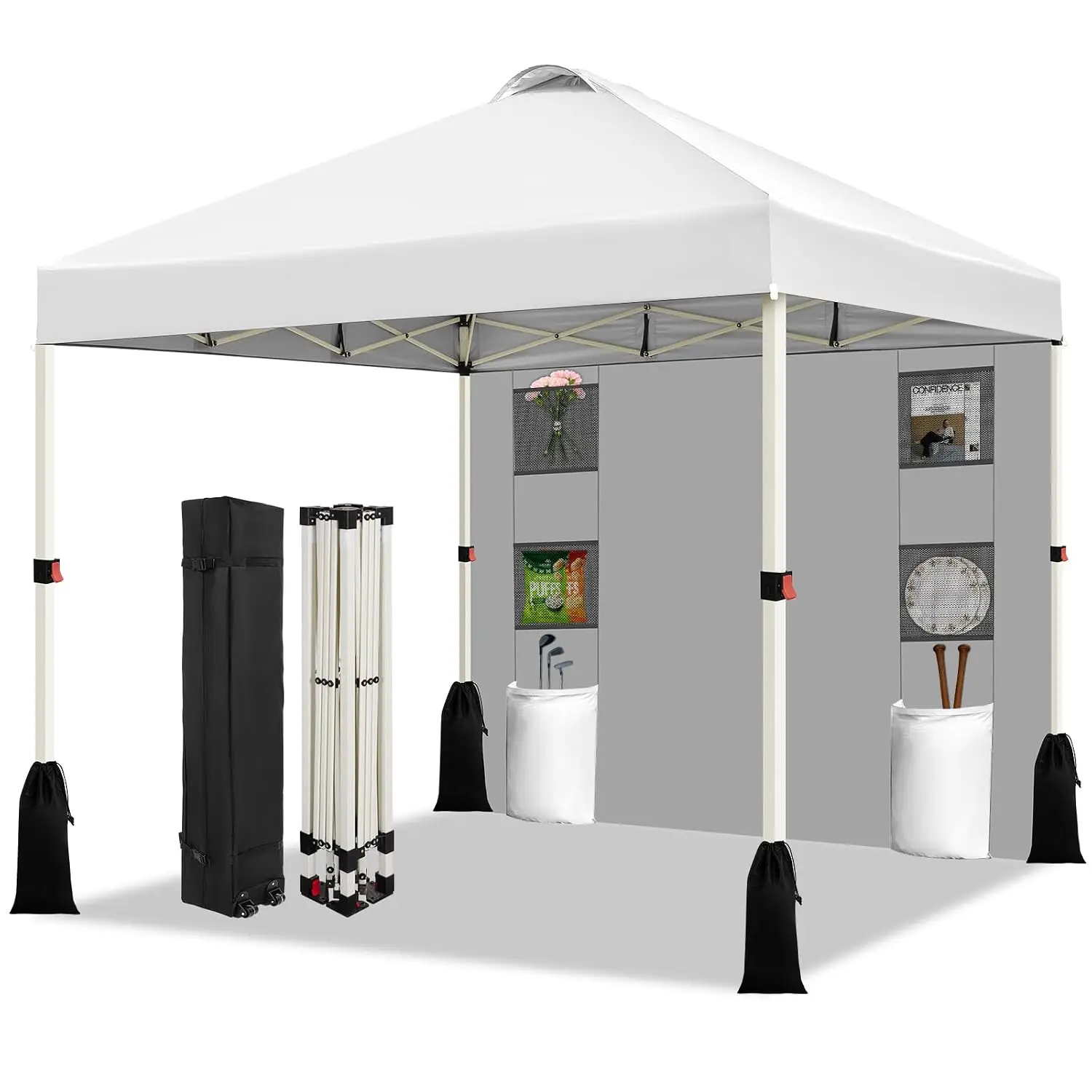 10x10 Pop Up Canopy Tent, 1-Button Push Setup Canopy Tent with 1 Sidewall, Adjustable Height Instant Portable, Customized