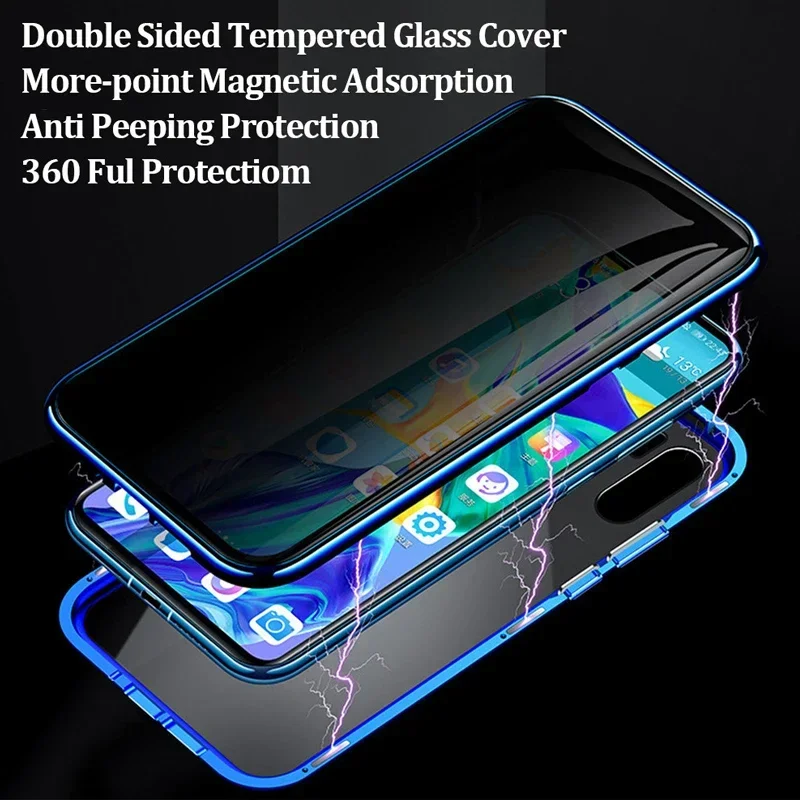 Anti-Peeping Privacy Protect Magnetic Adsorption Case For iPhone 16 15 14 Plus 11 12 13 Pro Max Double Sided Glass Metal Cover