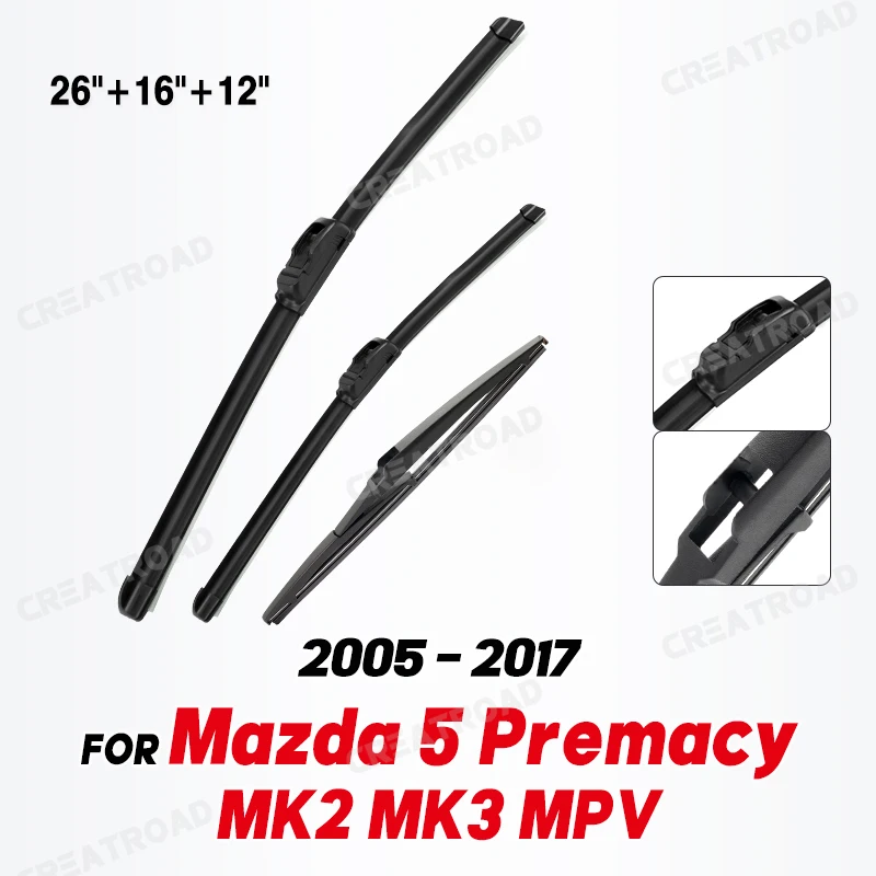 

Wiper Front & Rear Wiper Blades Set For Mazda 5 Premacy MK2 MK3 MPV 2005 - 2017 Windshield Windscreen Window 26"+16"+12"