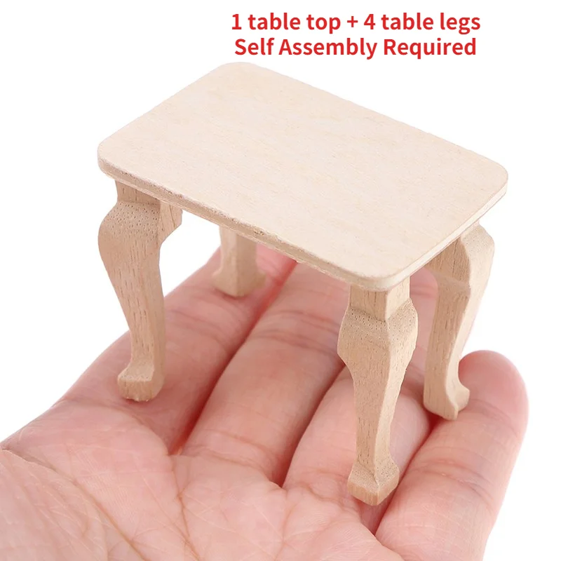 Mini Wooden Table Furniture Toys 1:12 Dollhouse Miniature Accessories DIY Doll House Decor Baby Toys(Self Assembly Required)