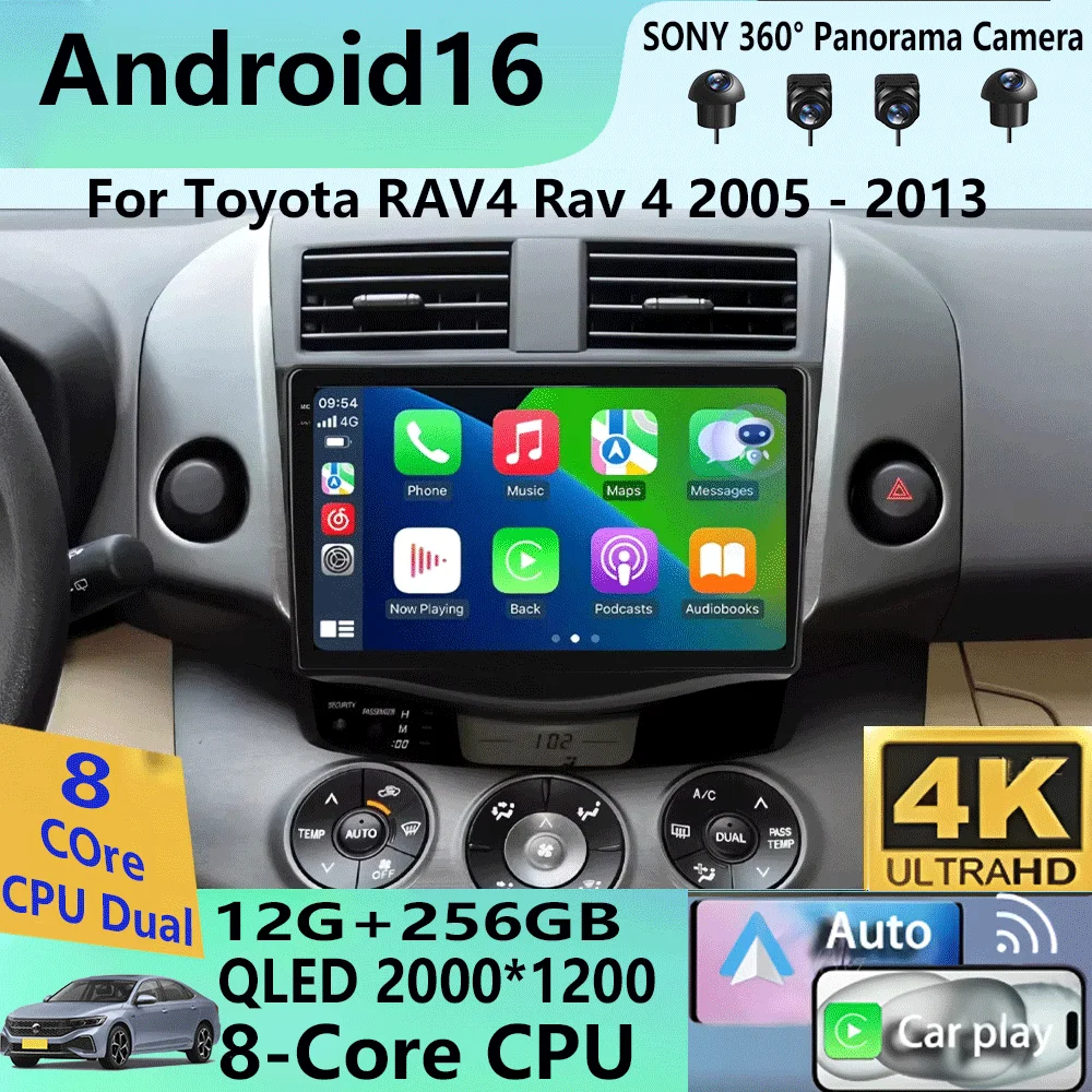 

Автомагнитола Android 16 Carplay для Toyota RAV4 2005-2013, мультимедиа, навигация, видео, DVD, 2din, 4G+BT, GPS