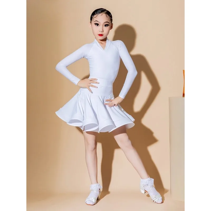 Saia de dança latina infantil, preta personalizada, padrão, desempenho profissional, reglamentos de competição, vestido para meninas