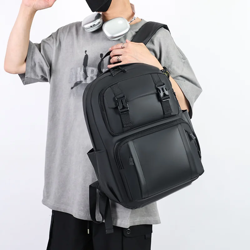 Computer Travel Backpack Large Capacity Button Student School Bag Commuter Backpack Out Storage