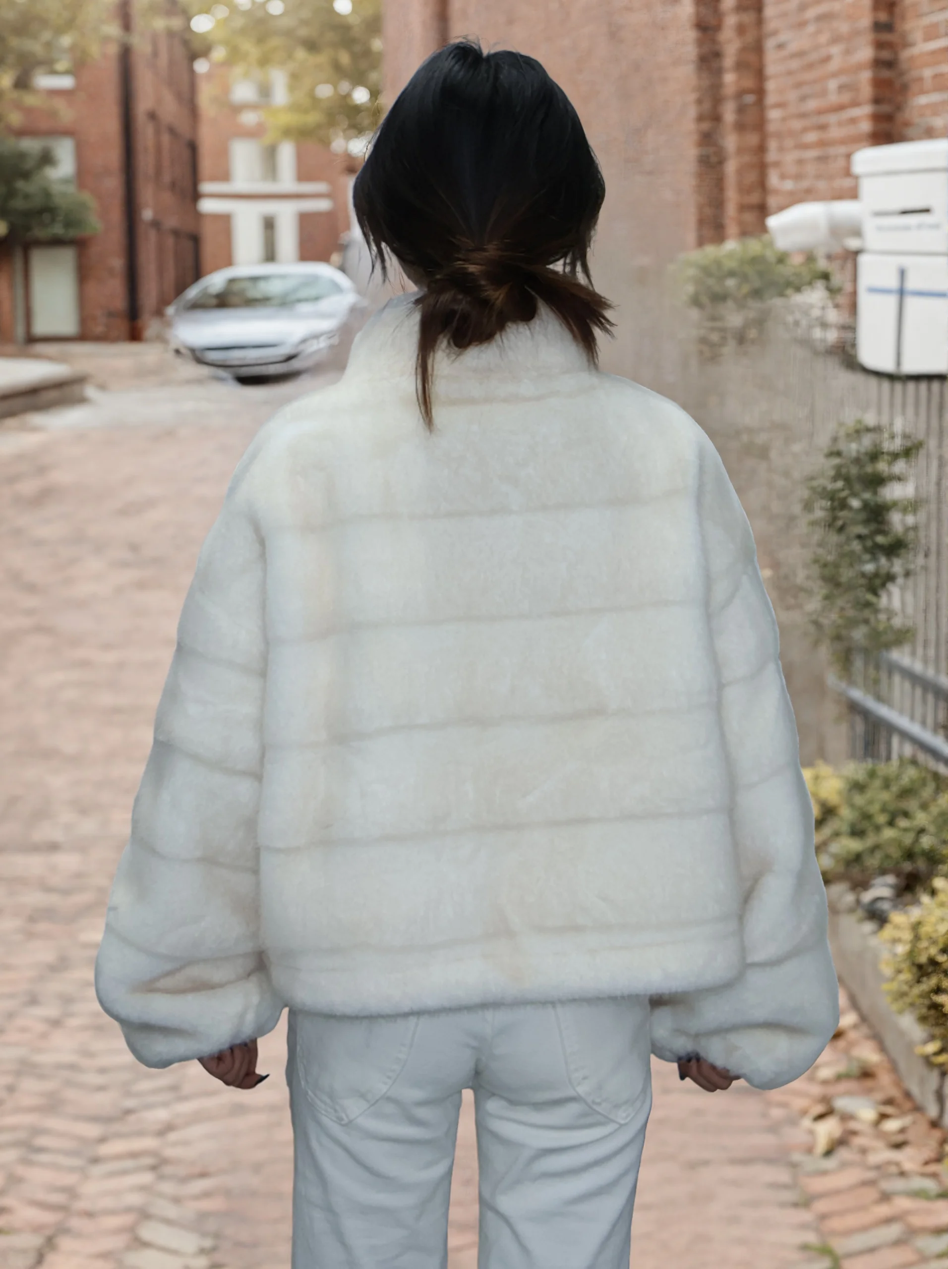Faux Fur Coat Women, Luxury Round Collar Winter Coat Female, Imitation Mink Fur Jacket with Faux Leather Liner, Zipper Placket W