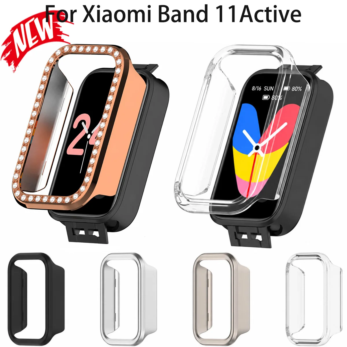Diamond Case for Xiaomi Watch 11Active Protective Bumper Shell Hollow Shiny Woman Cover for Miband 11 Active Anti-drop Frame