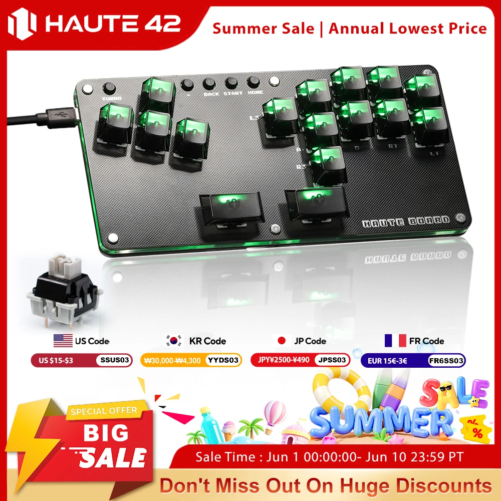 Controle Arcade Haute42 Fightstick Hitbox Sem Alavanca Mini Stickless para PC / PS3 / PS4 / Switch