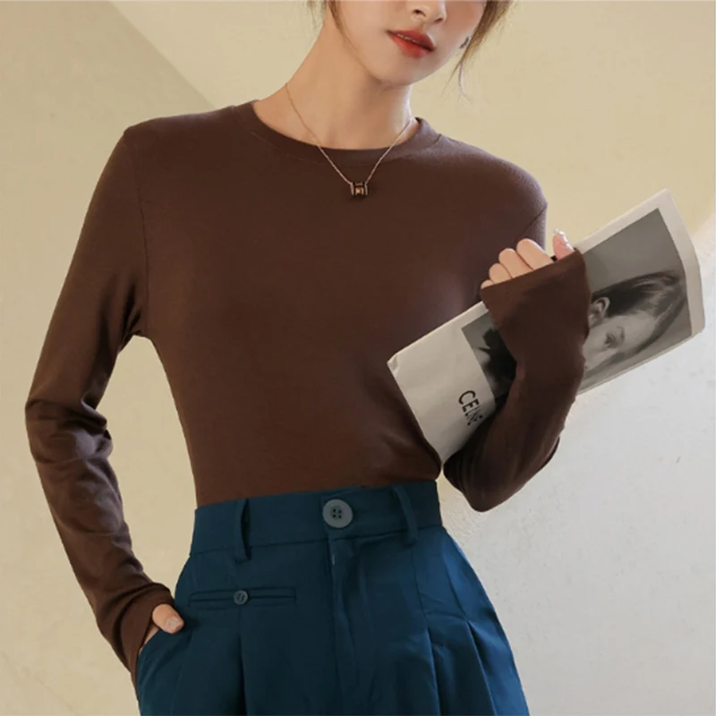 

2025 Basic Warm Long Sleeve Sweater Pullovers Women Autumn Winter Simple Solid Color Knitwear Elegant Slimming O-Neck Tops Mujer
