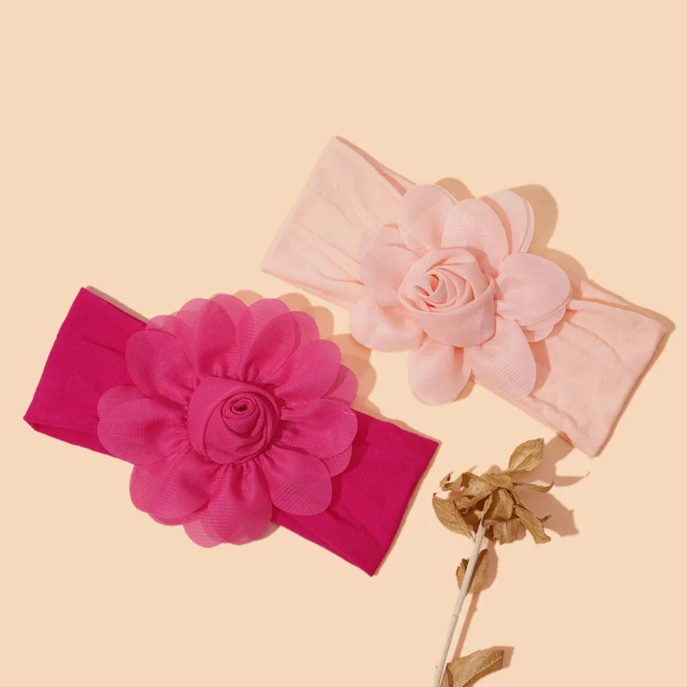 Diadema de flores de gasa para recién nacido, diadema de bebé europeo y americano, banda para el cabello de algodón de nailon suave, accesorio para el cabello para niños