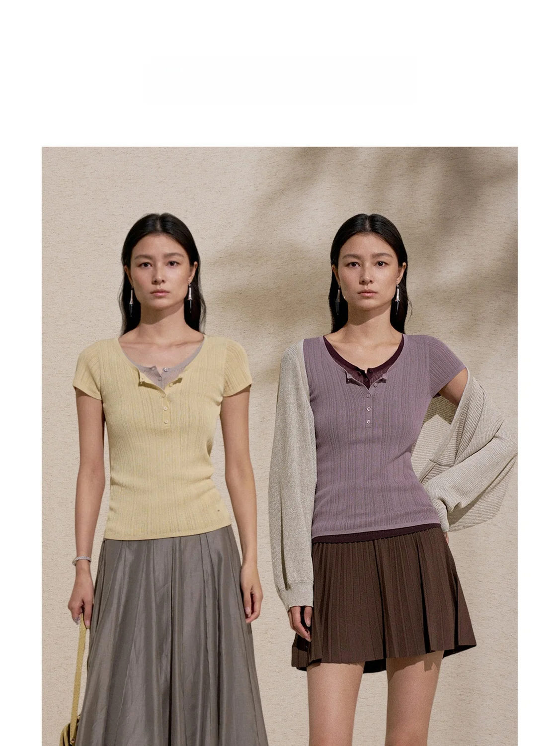 

ZhiZhi YuJing Mountain Knitted Top Women's Slim Fit Color Block Design Summer New Style Soft Cotton Nylon Blend round Neck ...