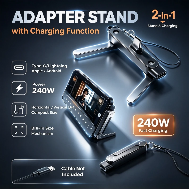 240W USB C Built-in Stand Adapter Multi-function Foldable Converter for IOS 15 16 17 Macbook Xiaomi Samsung Phone Charge Bracket