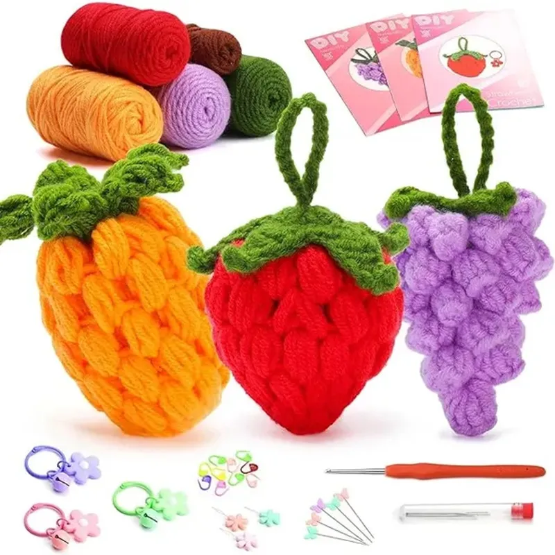 

LMDZ 3/6Pcs Non-Finished Fruit Shaped Knitting Material Package DIY Hand-Woven Crochet Hook Set for Friend Decorative