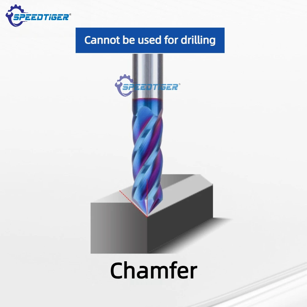 Carbide 4-edge Pointed Helical Chamfering Milling Cutter HRC70 High Hardness 60° 90° 120° Degree Pointed Angle End Mills