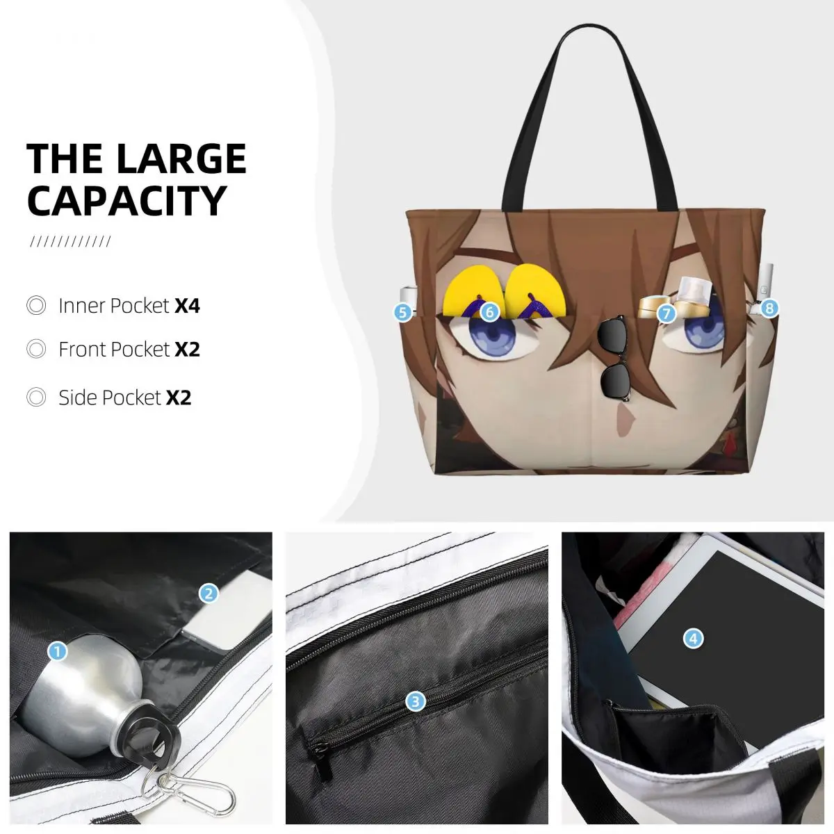 Childe Genshin Impact Genshin Impact Cursed Childe Beach Tote Bag Sport Yoga Duffle Large Tote Bag Women Travel Bag Fitness bag