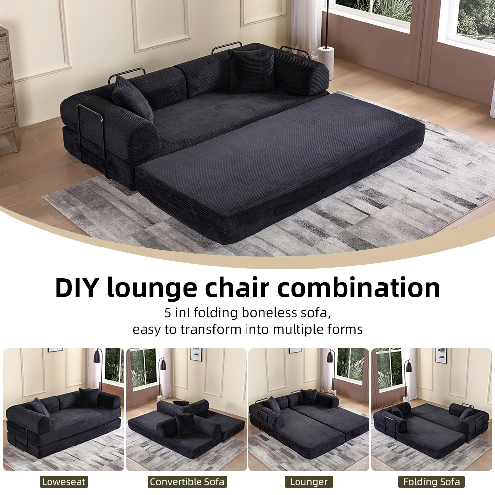 80-Inch Folding Convertible Sofa Bed, Fixed Shape Frame, Frameless Double Sofa Suitable for Small Spaces, Living Rooms, and Bedrooms - view 2