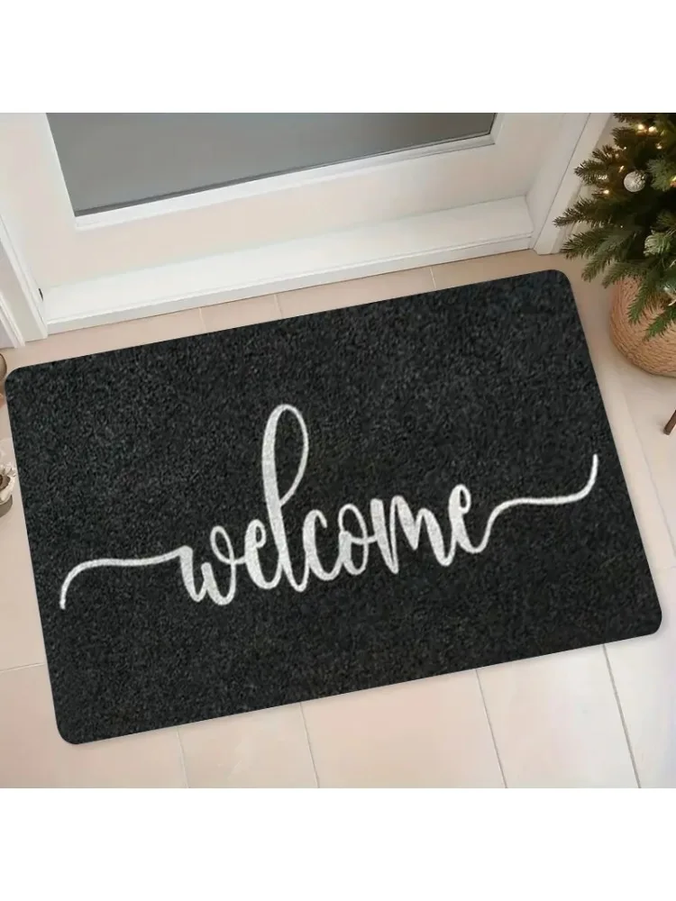 2d Printed Black White Script Welcome Doormat Non Slip Entrance Rug For Minimalist Home Decor Gift Idea