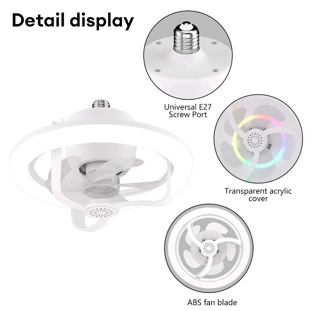 360Rotating Ceiling Fan Light  E27 Intelligent Fan with Remote Control Led Fan Light for Living Room Bedroom Top Light