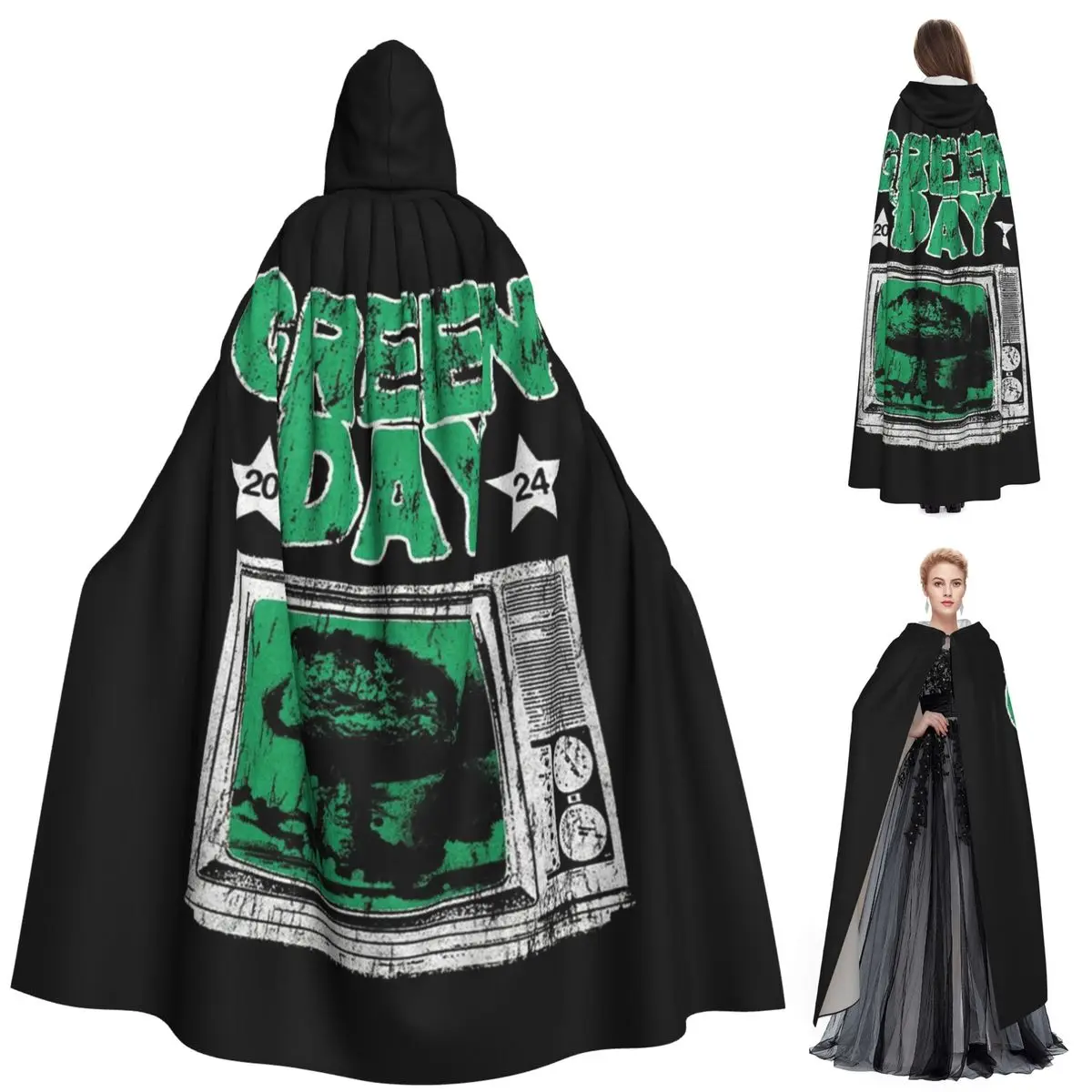 

Зеленый день, длинный плащ с капюшоном, средневековый костюм ведьмы, накидка для косплея, Хэллоуин, вампир, для взрослых, унисекс