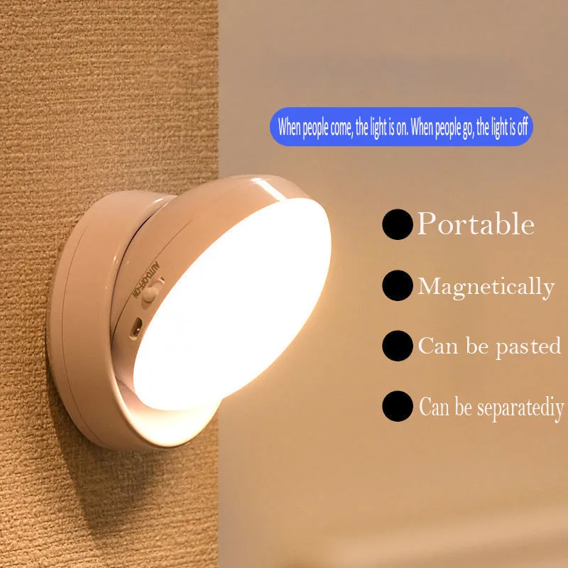 Led Night Light USB Charging Motion Sensor Round Energy-saving Led Lamps Bedroom Sound/Light Control For Corridor Home Bathroom