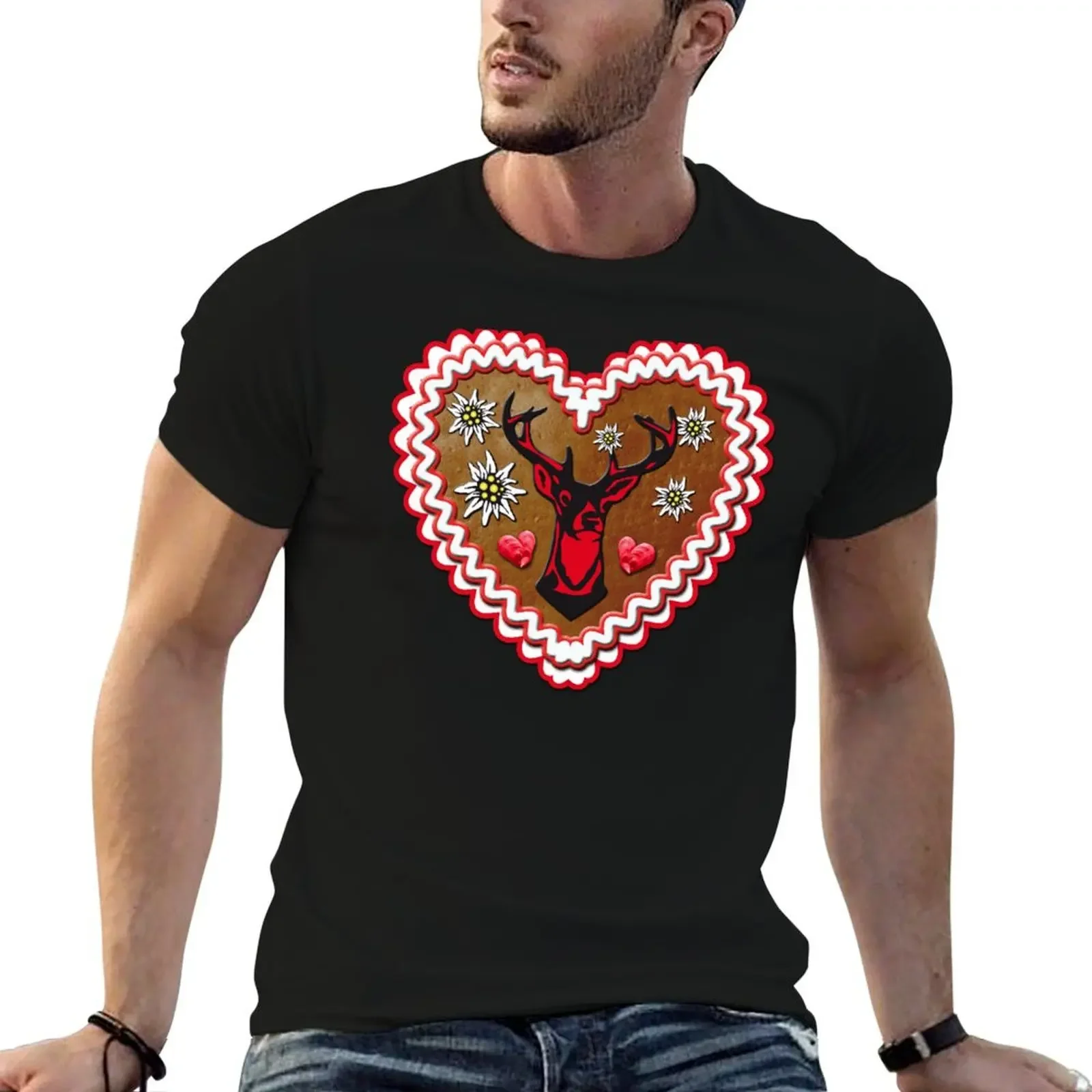 Proud deer gingerbread heart Gingerbread Heart Bavaria Oktoberfest T-Shirt new edition man clothes Short sleeve tee men