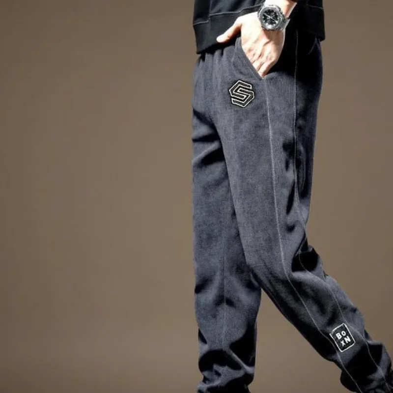 2023 Autumn Winter New Men Loose Trend Sweatpants Corduroy Foot Sports Thicken Long Pants Casual Comfort Youth Trousers