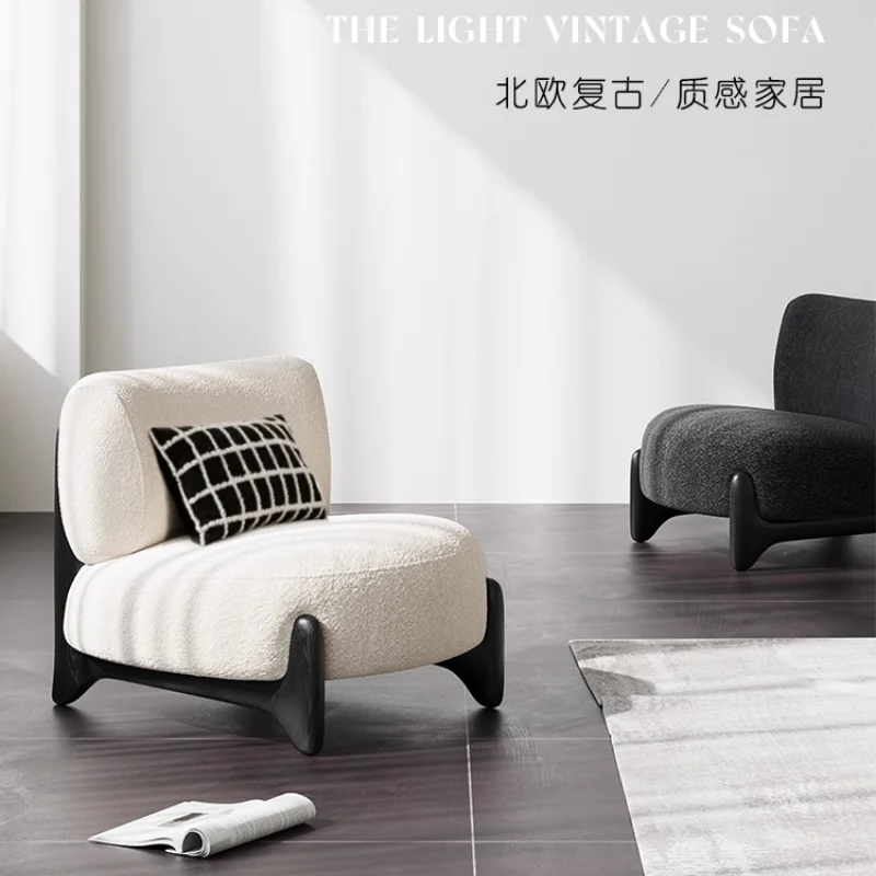 Sofá individual, silla estilo crema, asiento, balcón, sala de estar de madera maciza, pequeño apartamento, perezoso, Simple, ocio, balcón, sillas de terciopelo de lana