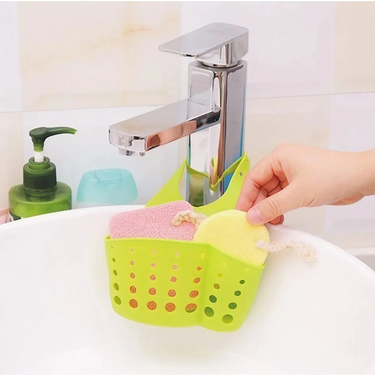 Portable Home Kitchen Bathroom Sink Sponge Hanging PVC Shelving Rack Drain Faucet Storage Pail Shelves Tools Holder