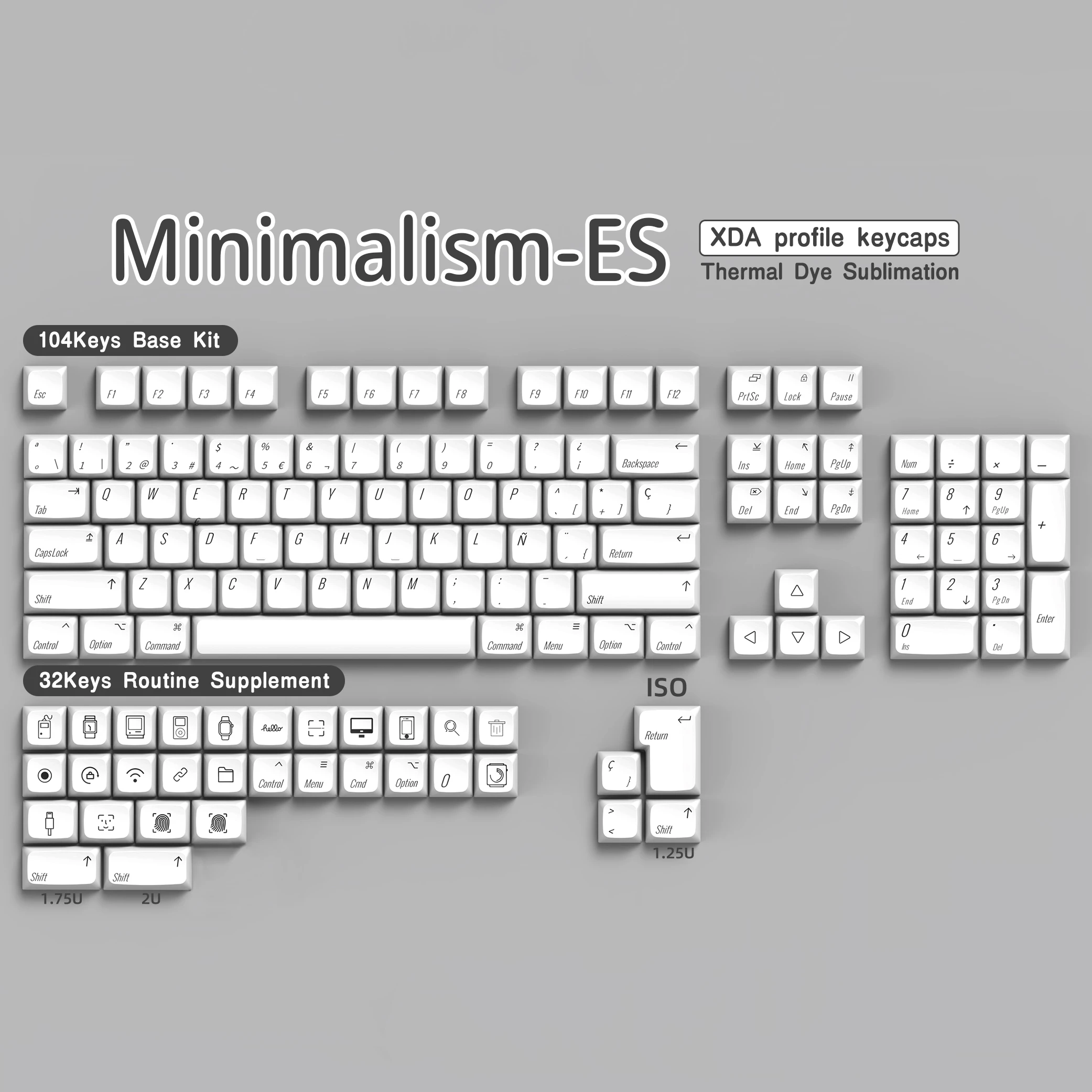 Spanish Keyboard Keycaps 136/140 Keys ISO Alice Layout XDA Profile PBT ES Keycaps Dye-Sub For Mechanical Keyboard 7U Space bar