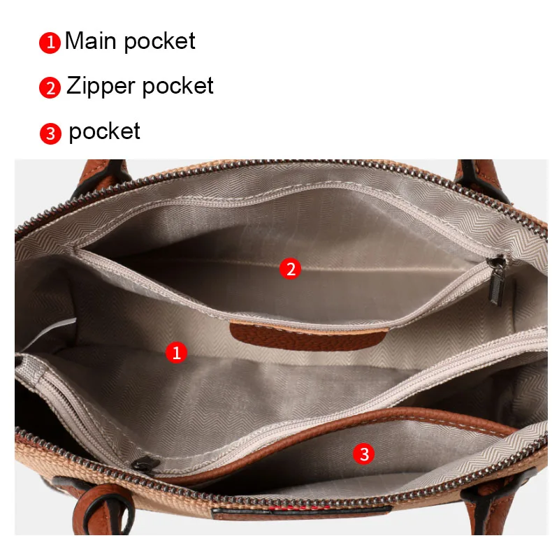 Aidrani Ladies Striped Canvas Cowhide Handbag, Top‑Handle Tote Purse with Two Detachable Straps, Multi‑Pocket Women Crossbody