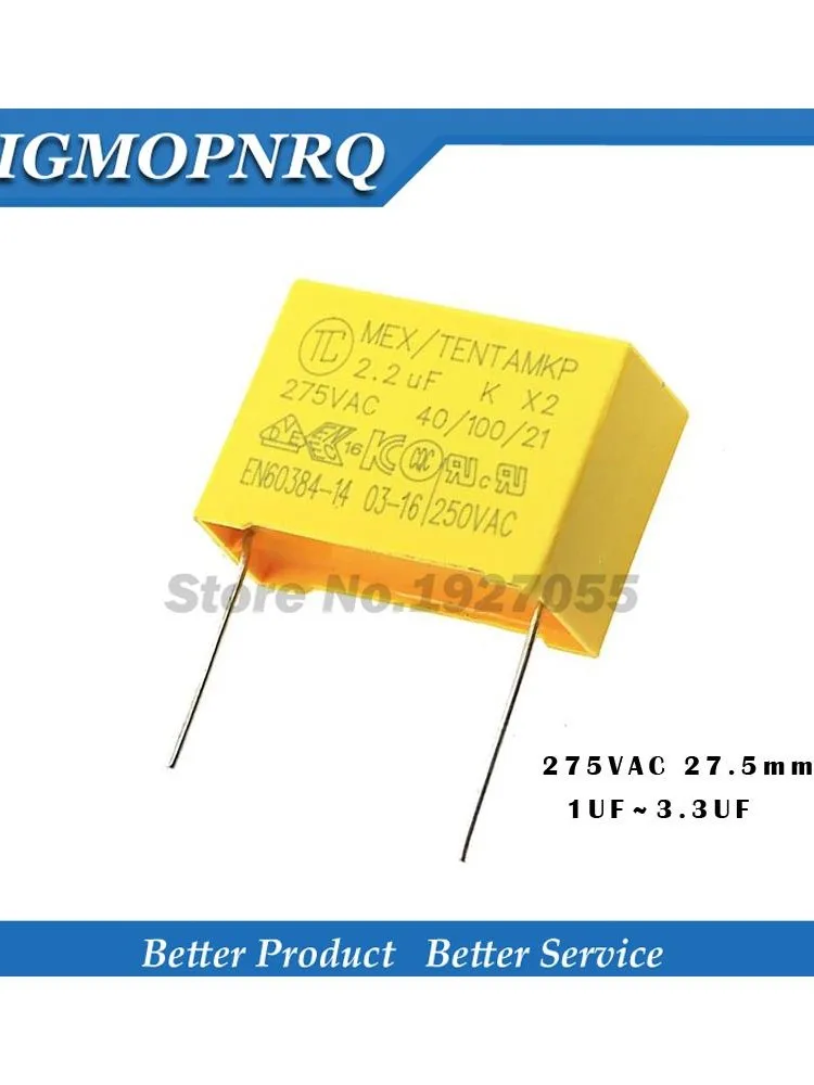 5 sztuk X2 kondensator bezpieczeństwa 27.5mm 275VAC 275V 1uF 1.2uF 1.5uF 2uF 2.2uF 3.3uF kondensator folii polipropylenowej — zdjęcie produktu 2