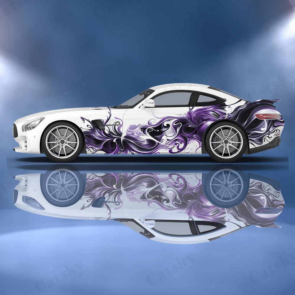 Line Flame Gradient Splashing Car Vinyl Wrap Decal Self-adhesive PVC Sticker Suitable for Trucks SUV Decoration Auto Accessories