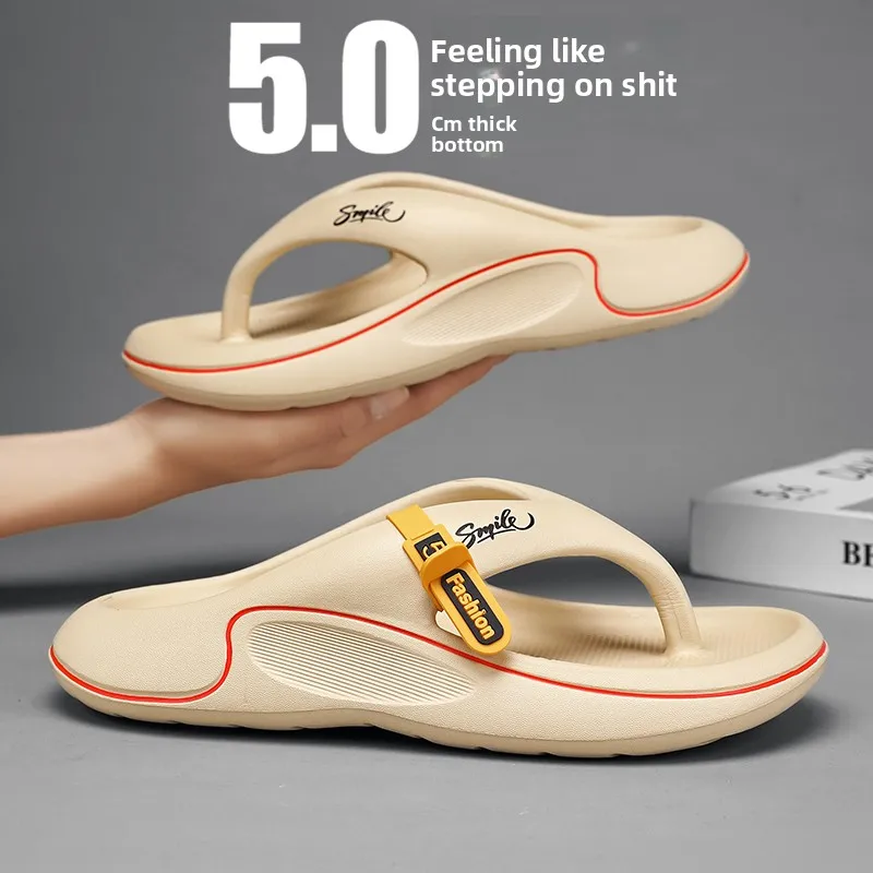 Men's Summer Beach Sandals Comfortable Slip-On Anti-Slip Odor-Resistant Soft Bottom Thong Slippers Trendy EVA Material