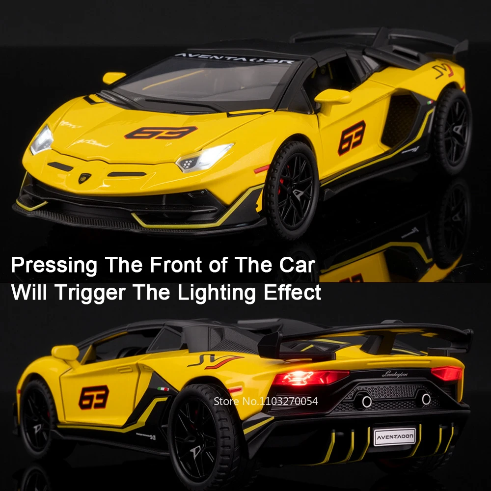 1:32 لامبور SVJ63 LP770 نموذج مصغر سبيكة دييكاست سيارة لعبة ضوء الصوت التراجع الأبواب مفتوحة مركبة موضة حلية لصبي