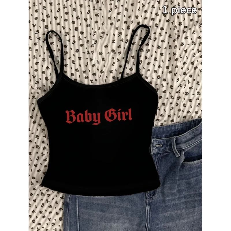 Y2K style red gothic font pattern blouse - Women's casual sleeveless short boat-neck halter top