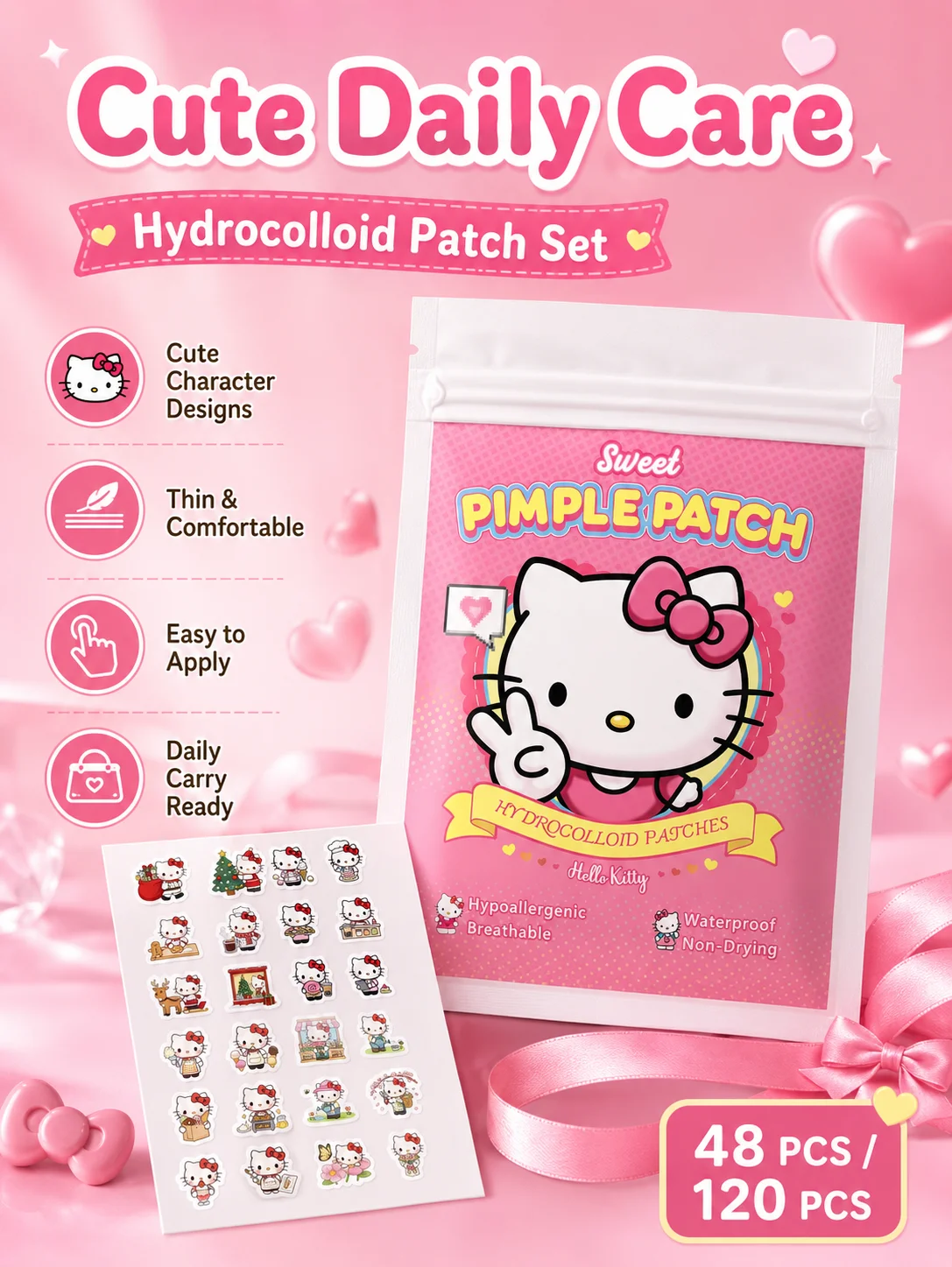 Sanrio Cute Cartoon Pimple Patches, Invisible Acne Spot Covers, Hydrocolloid Face Care Stickers