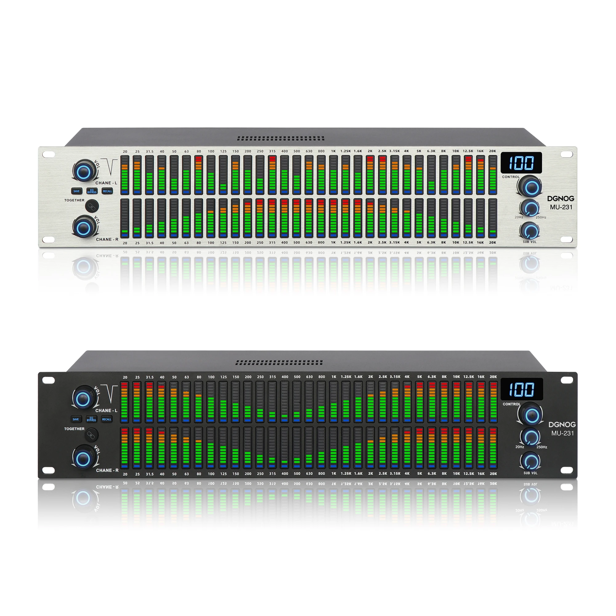 نظام الصوت الاحترافي للكاريوكي الرقمي DGNOG MU-231 ، 2U المزدوج 31 الفرقة التعادل الصوتي مع إخراج مضخم الصوت