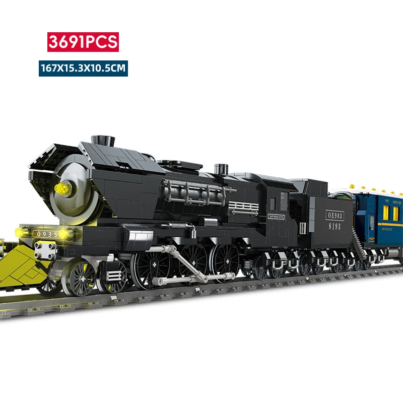 Compatible With LEGO Large Retro Steam Train Building Blocks High Difficulty Rail Car Model Modified PF Power Bricks Toys