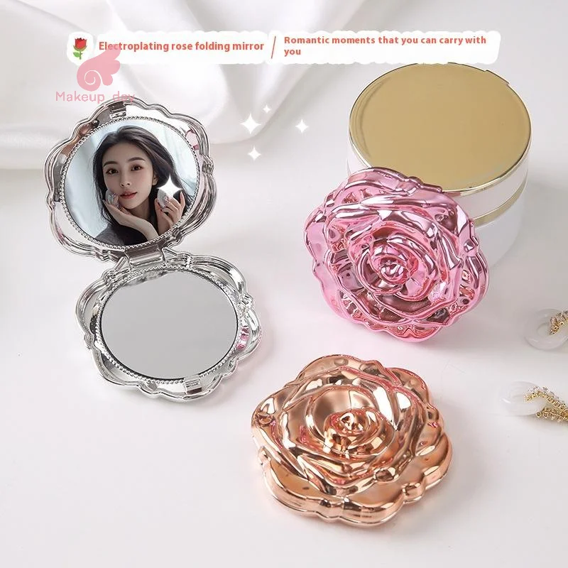 

1PCS Portable Mini Mirror Retro Rose Flower Small Pocket Makeup Mirror Double Sided Hand Mirrors Compact Cosmetic Beauty Tool