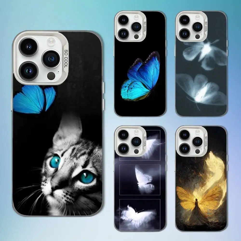 

Retro Art Blue Butterfly Phone Case For iPhone 16,15,14,13,12,11,Mini,Pro,SE,MAX White Matte Shockproof Cover
