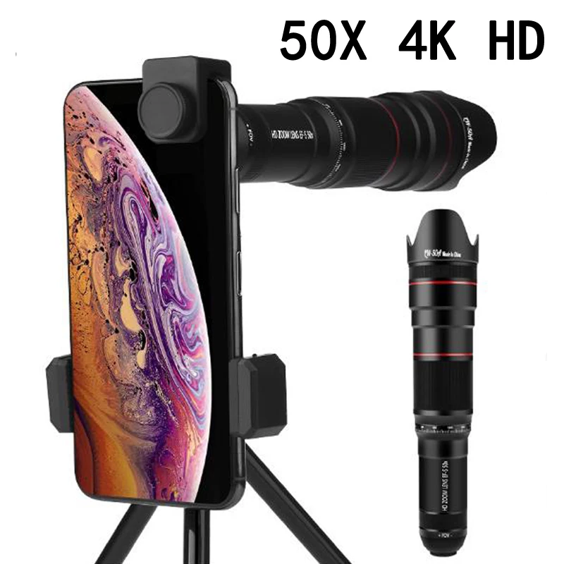 HD 50X Mobile Phone Lens Telephoto Lenses, Zoom Lens, Monocular Telescope Lens Smartphone Cell Phone Telescope for Mobile