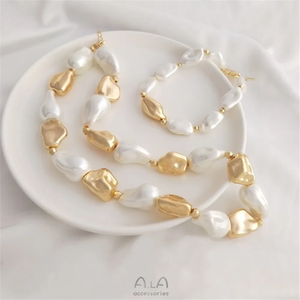 

14K gold imitation Baroque shaped stone beads handmade DIY pearl bracelet necklace with beads