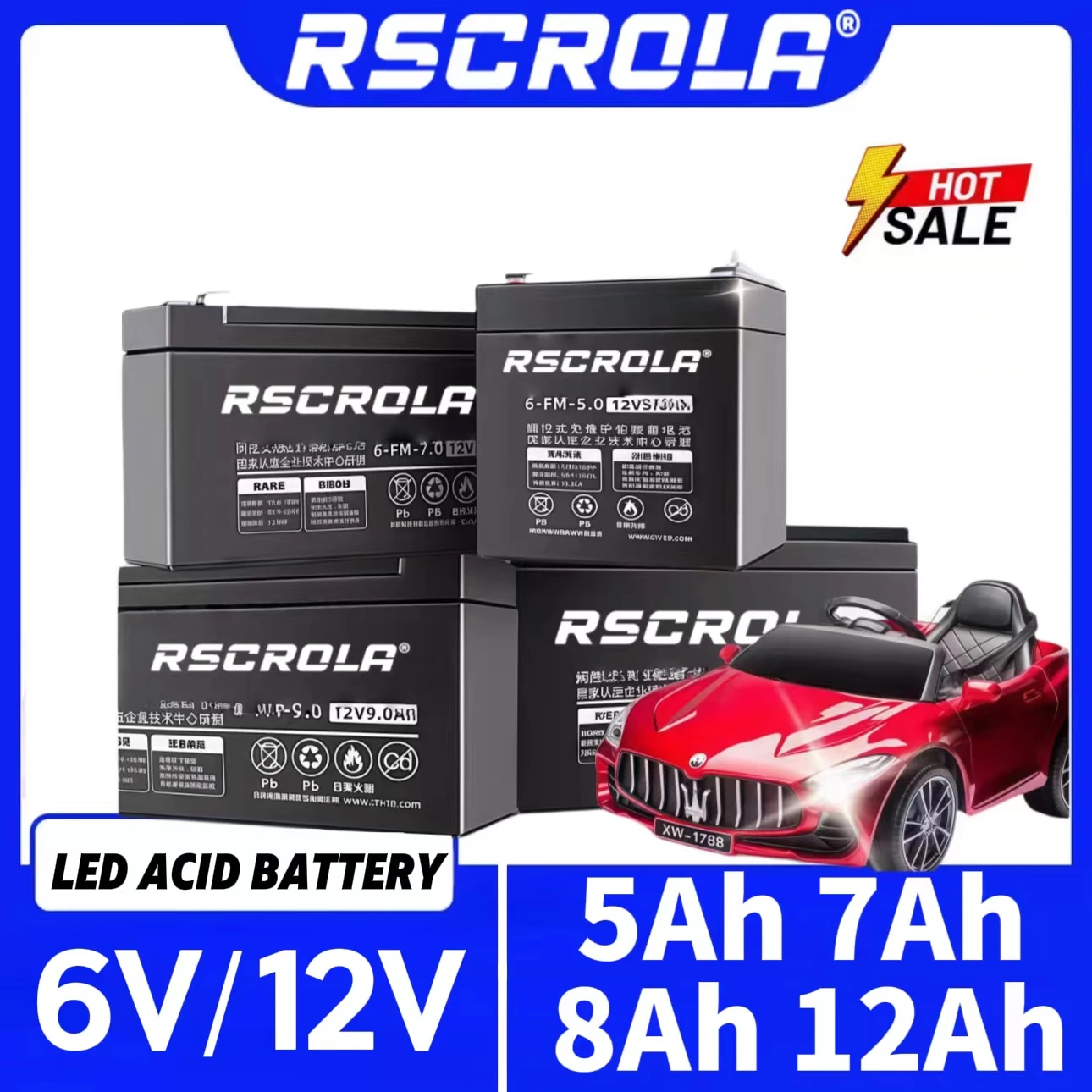 Rscrola New Children's Electric Vehicles Toy Cars Motorcycles Baby Strollers Battery 6V5Ah 8Ah 10Ah 12Ah,12V5Ah 7Ah 8Ah 12Ah