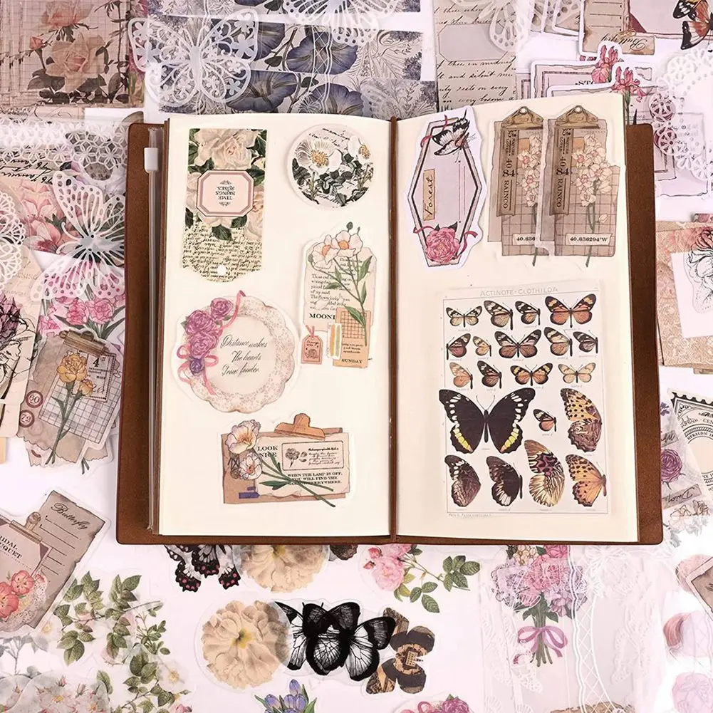 

Ingenious-520Pcs Vintage Scrapbooking Stickers Pack,DIY Retro Journaling Supplies Stickers Kit,Flowers Scrapbook Paper Accessori