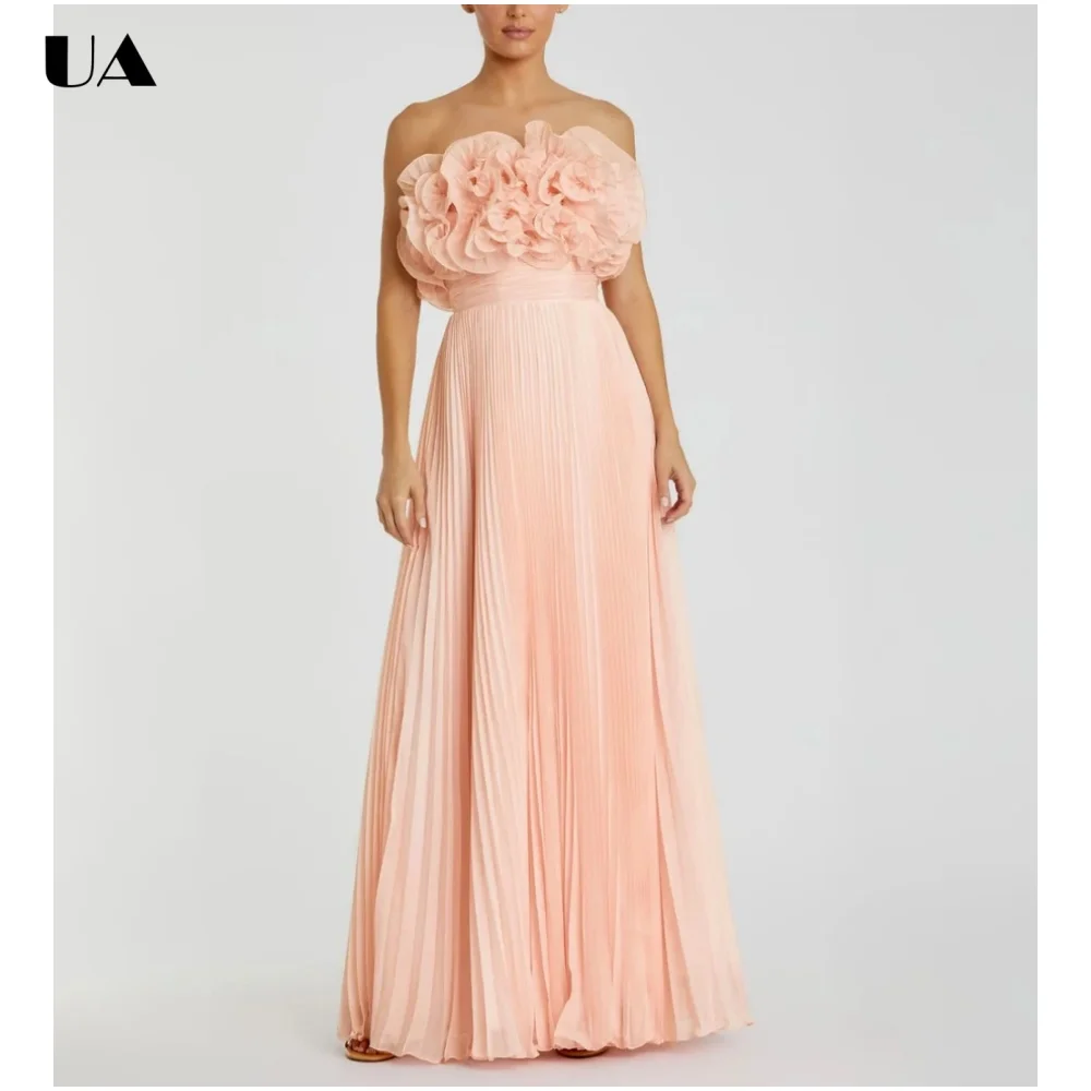 

ULBYANRY Customized Pleated Chiffon Strapless Prom Dresses for Women, Elegant Ruffled Evening Dress, Trendy Sleeveless Ball Gown