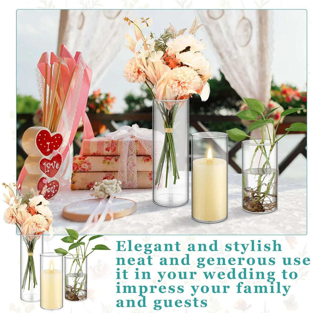 Glass Cylinder Vases 4 6 8 Inch Tall Clear Flower Vase Hurricane Floating Candle Holder for Table Centerpiece Wedding Home Decor