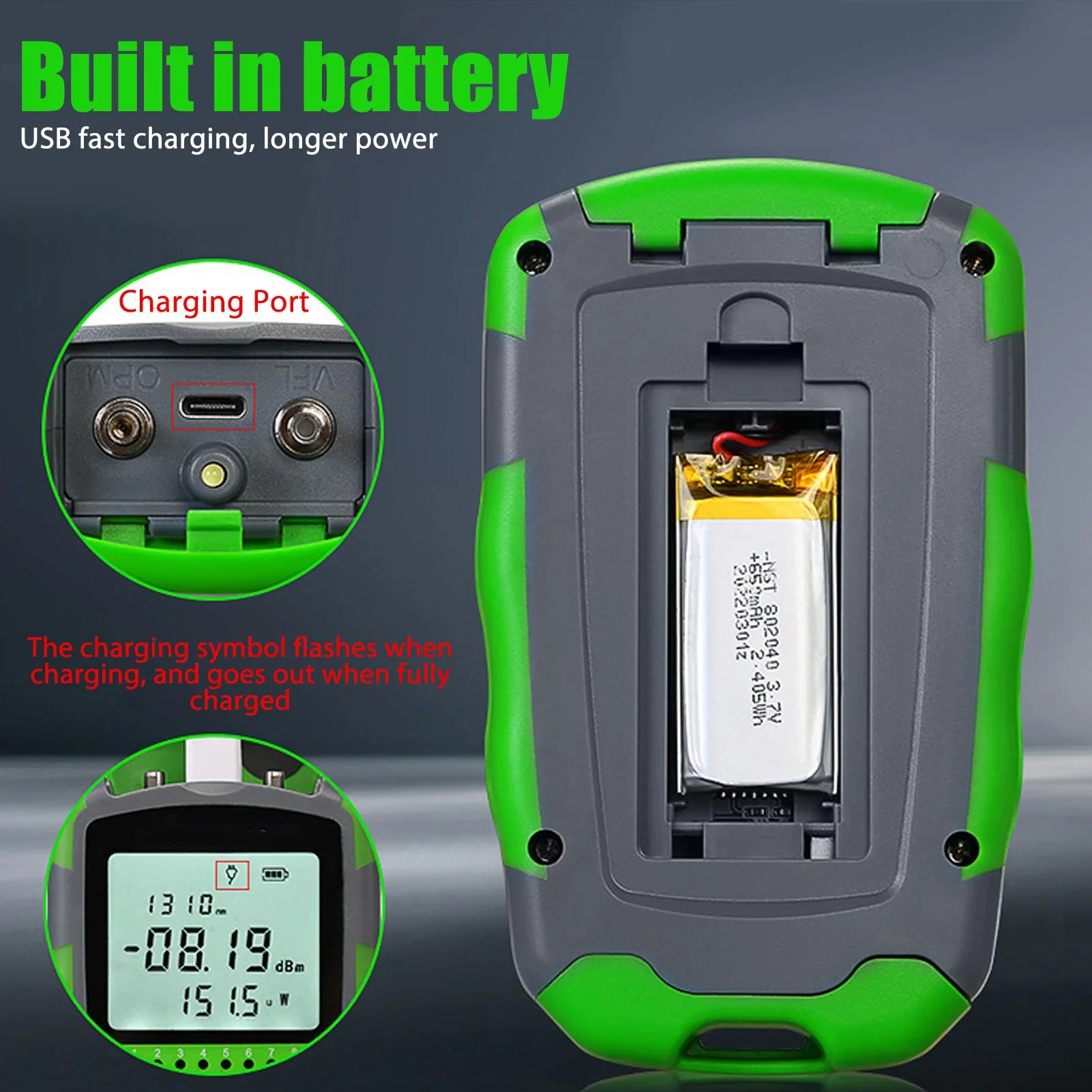 Red Light  Optic Cable Power Tester with USB Charging Cable Rechargeable Optical Power Meter Mini Optical Power Meter