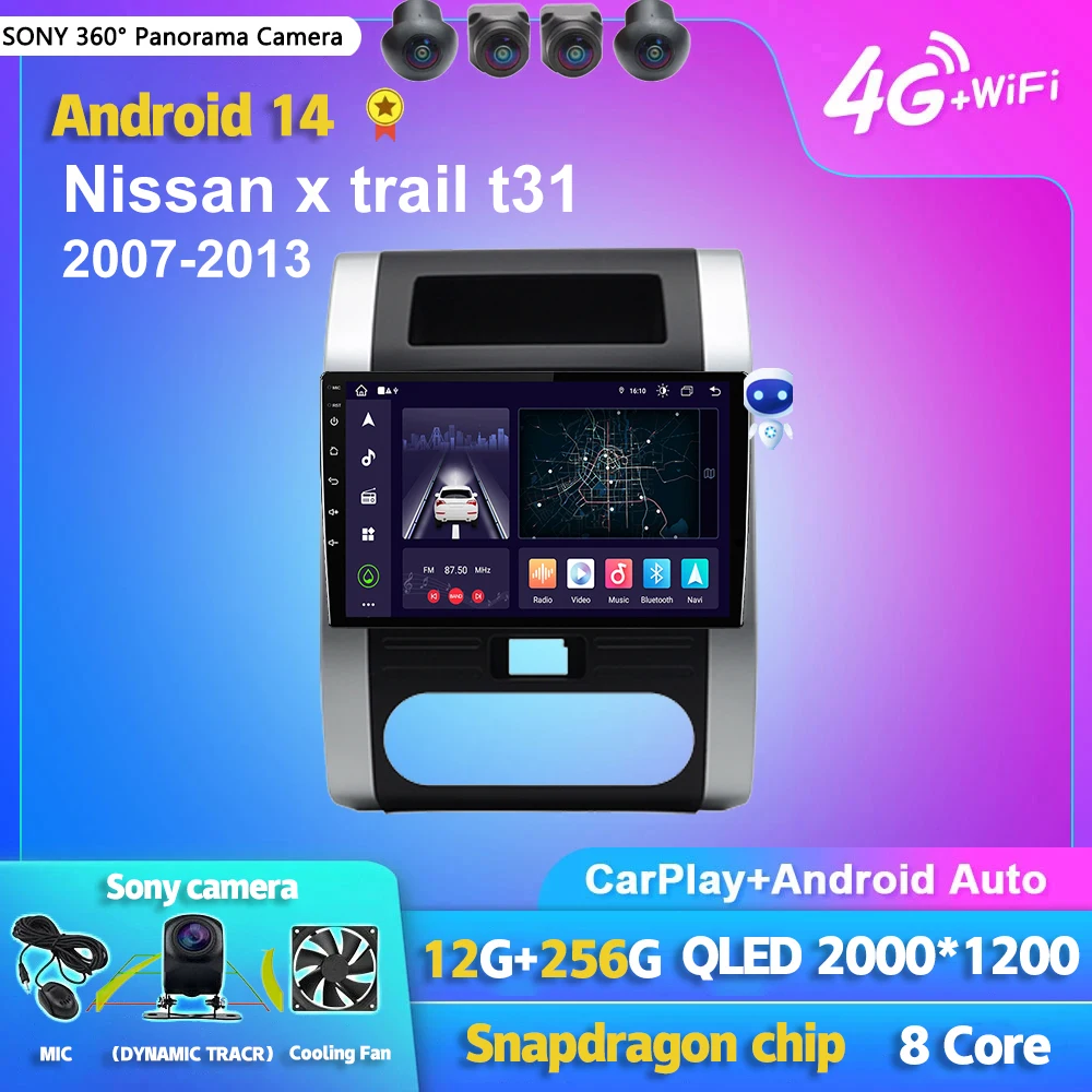 

Android 14 Carplay Auto 2K Screen Car Radio BT Multimedia Player Video For Nissan x trail t31 2007 - 2013 2 din Autoradio Stereo